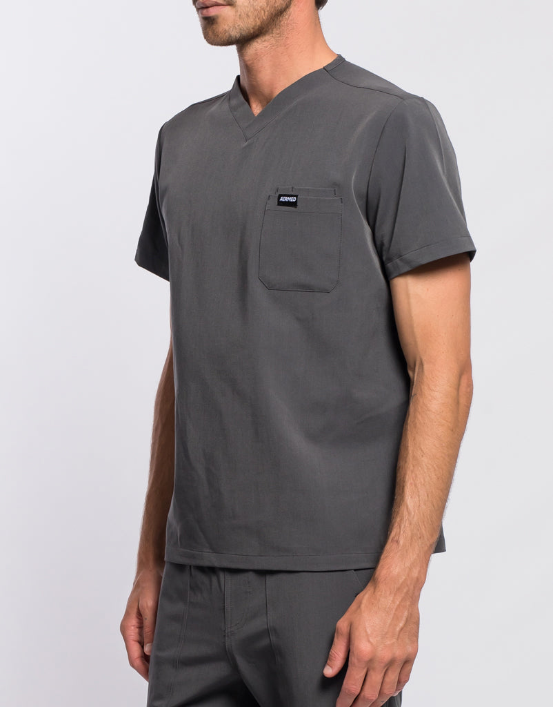 Essential V Neck Scrub Top - Asphalt