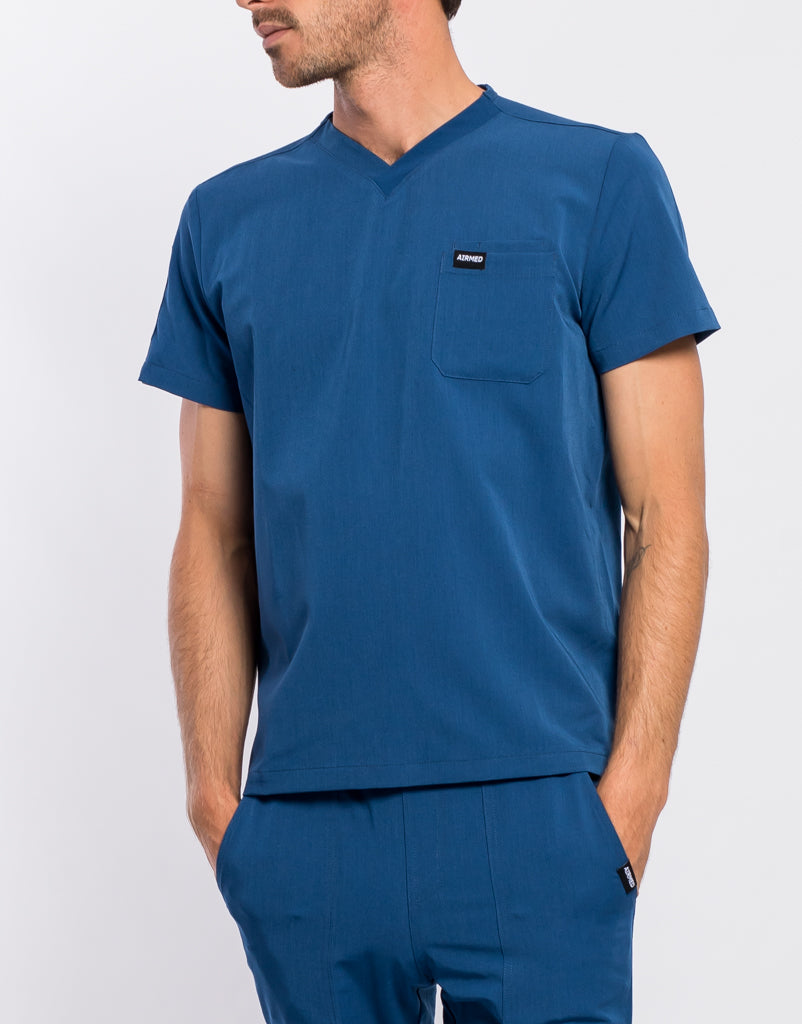 Essential V Neck Scrub Top - Classic Blue