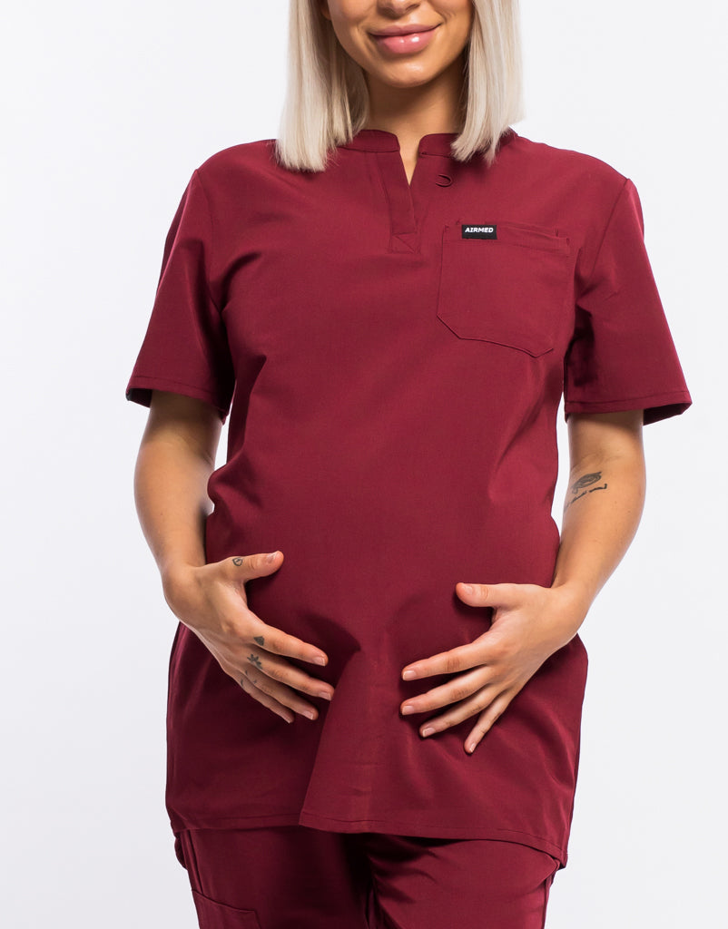 Essential Maternity Scrub Top - Cordorvan Red