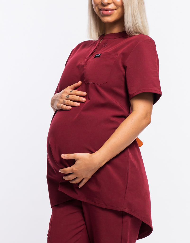 Essential Maternity Scrub Top - Cordorvan Red