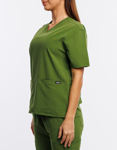 Essential V Neck Scrub Top - Fern Green