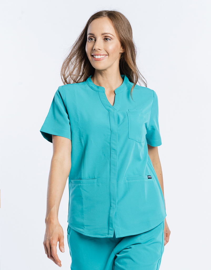 Full Button Scrub Top - Sydney Teal